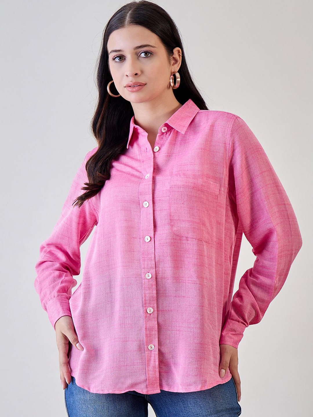 

The Kaftan Company Linen Shirt Style Top, Pink