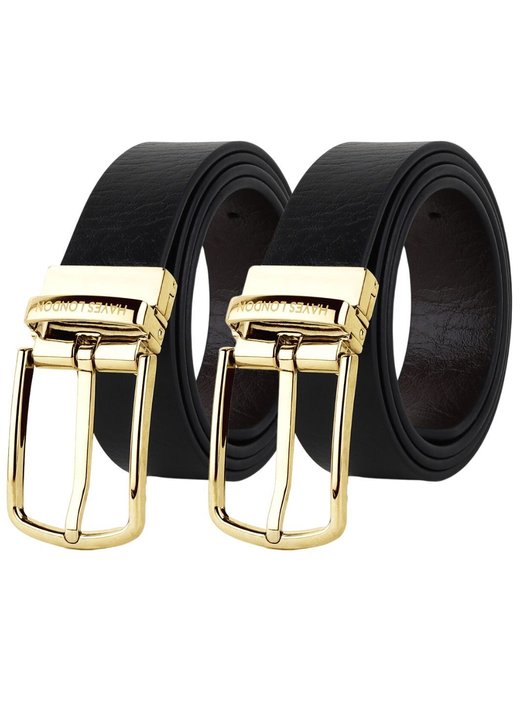 

Hayes London Men Leather Belts Combo Pack Of 2 Genuine Premium Reversible Formal Belt, Gold