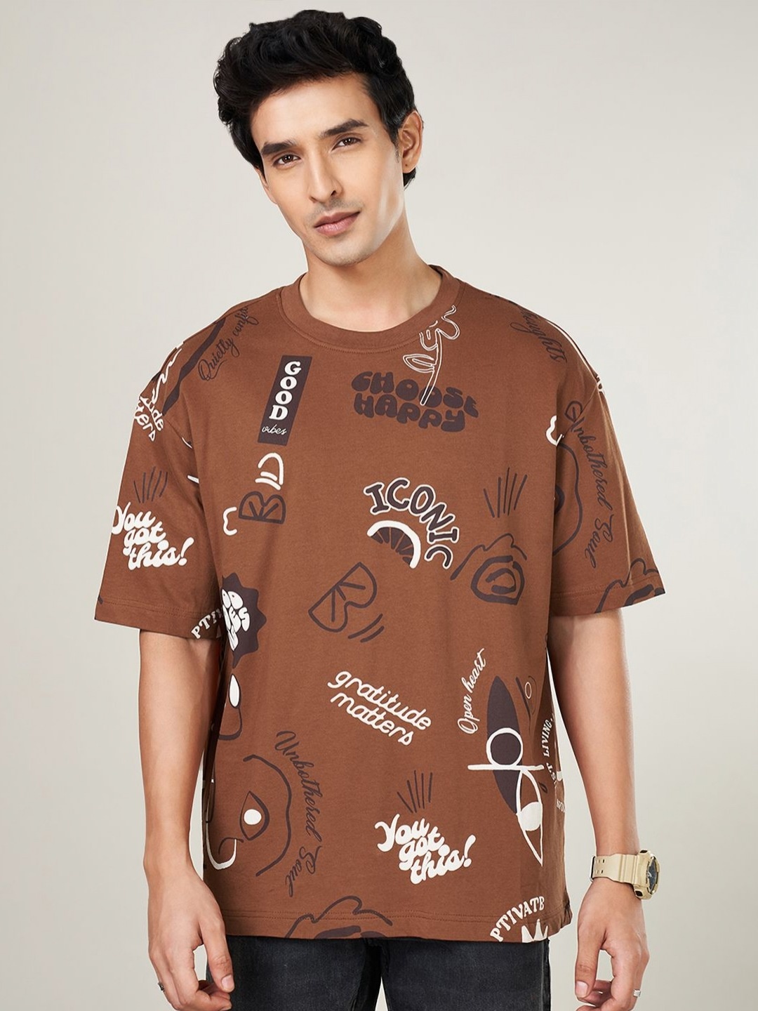 

People Men Boxy T-shirt, Brown