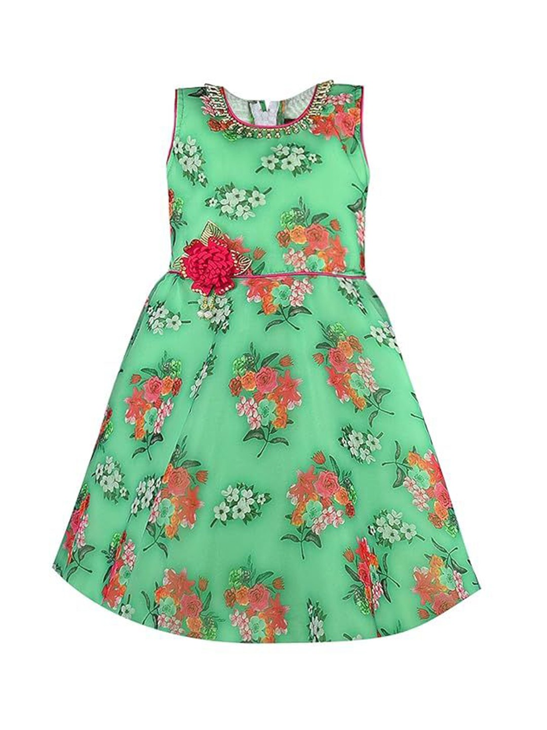 

Wish Karo Floral Print Georgette A-Line Dress, Green