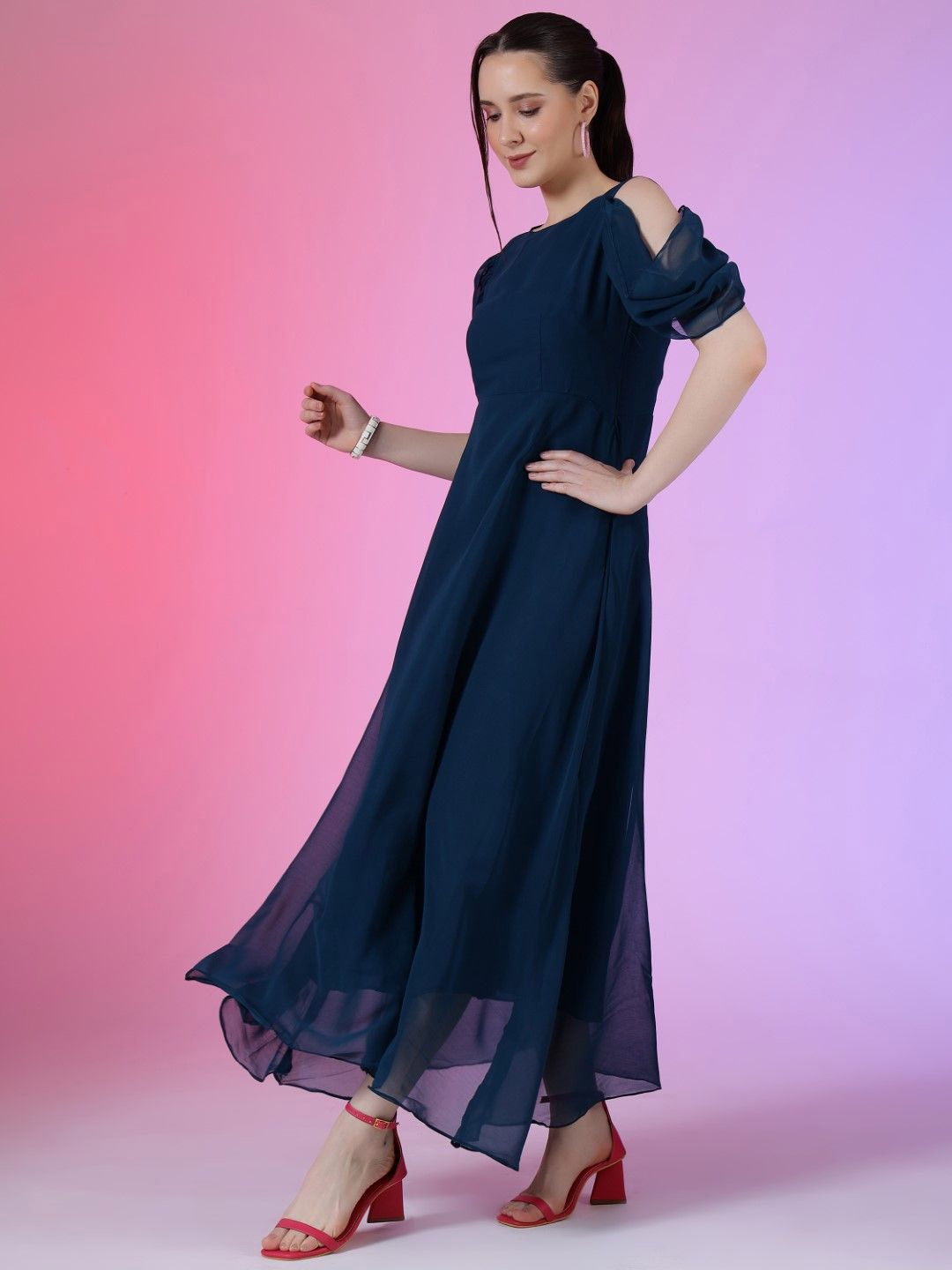 

Femvy Women Fit & Flare Maxi Dress, Blue