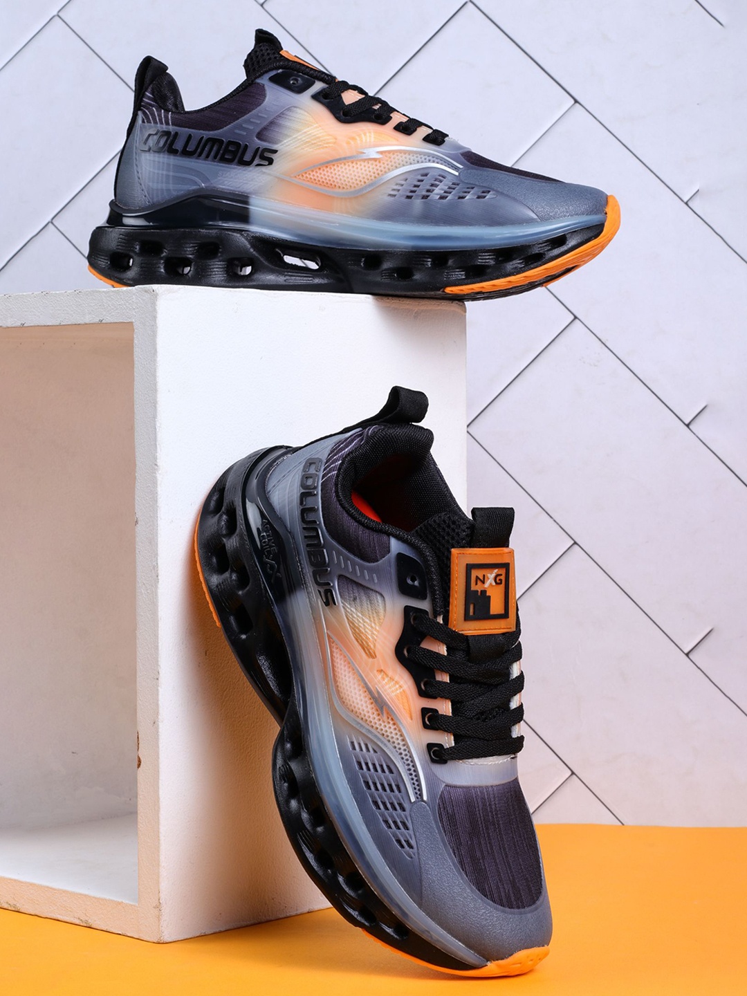 

Columbus Men Mesh Running Non-Marking Shoes, Black