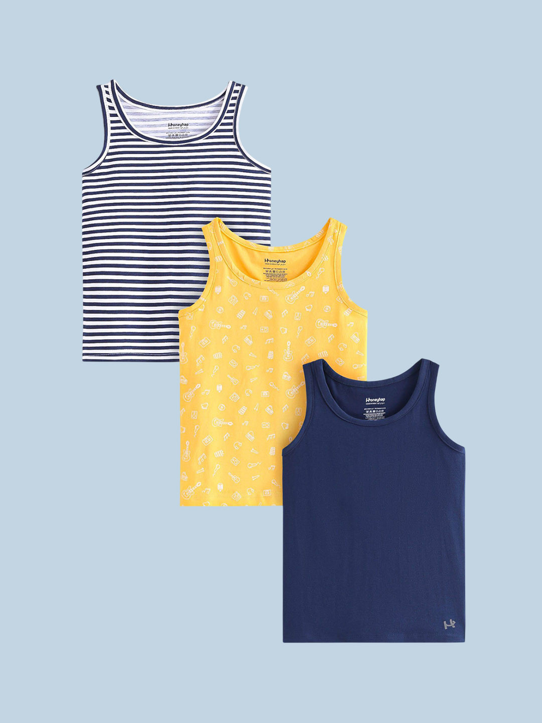 

Honeyhap Boys Pack Of 3 Basic Vests, Navy blue