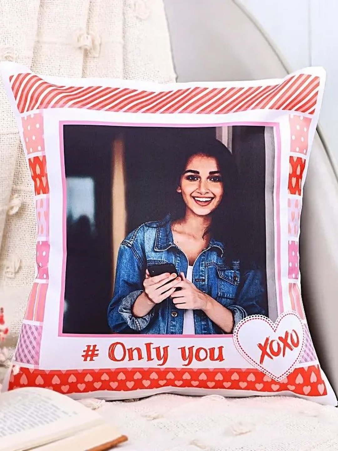 

fnp White & Red Printed Square Shaped Cushion
