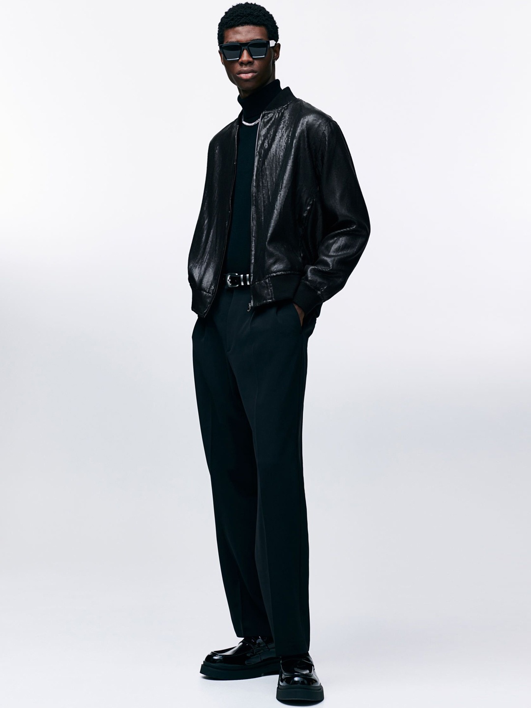 

H&M Regular Fit Sequined Bomber Jacket, Black