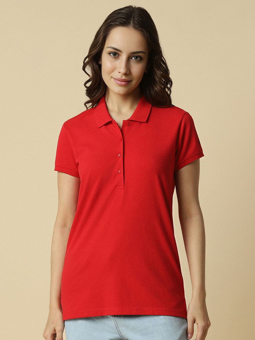

Allen Solly Woman Cotton Shirt Style Top, Red