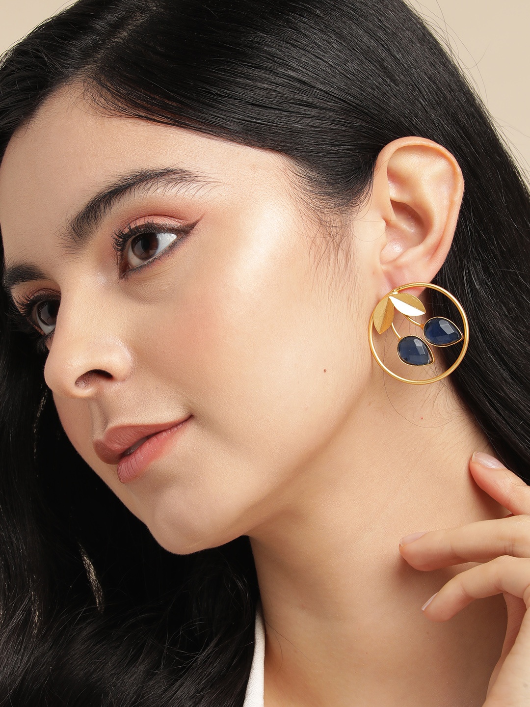 

Anouk Gold Plated Beaded Leaf Shaped Studs Earrings, Blue