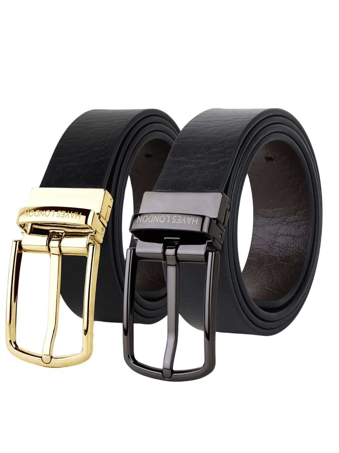 

Hayes London Men Leather Belts Combo Pack Of 2 Genuine Premium Reversible Formal Belt, Gold