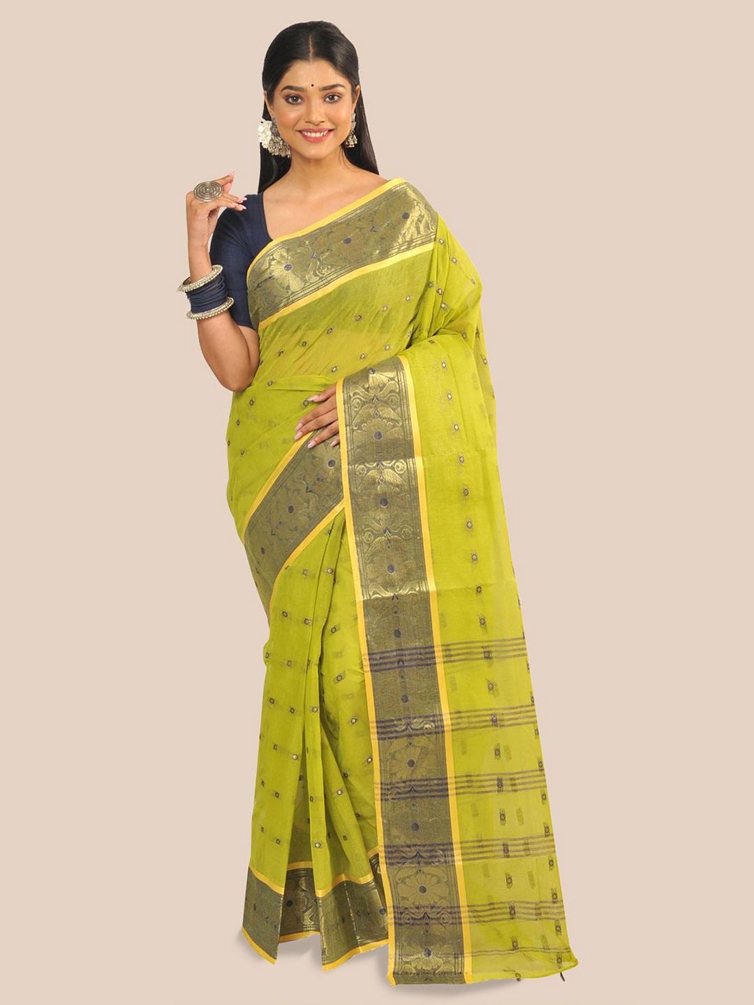 

RAJ SAREE HOUSE Woven Design Pure Cotton Taant Saree, Green