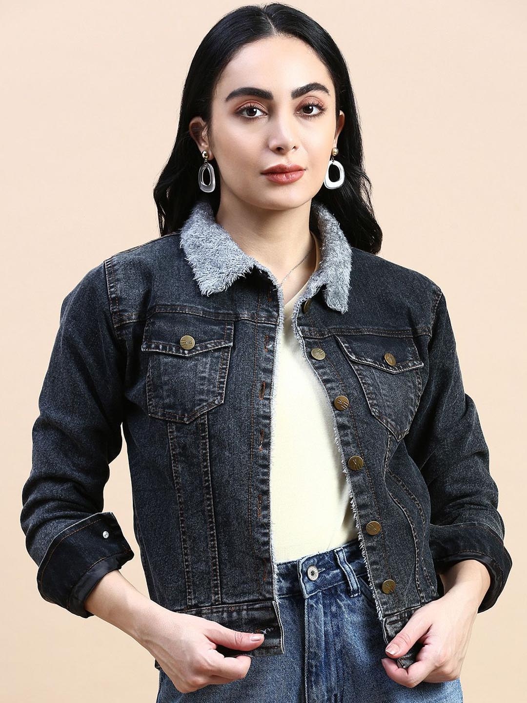 

VOXATI Women Washed Denim Jacket, Multi