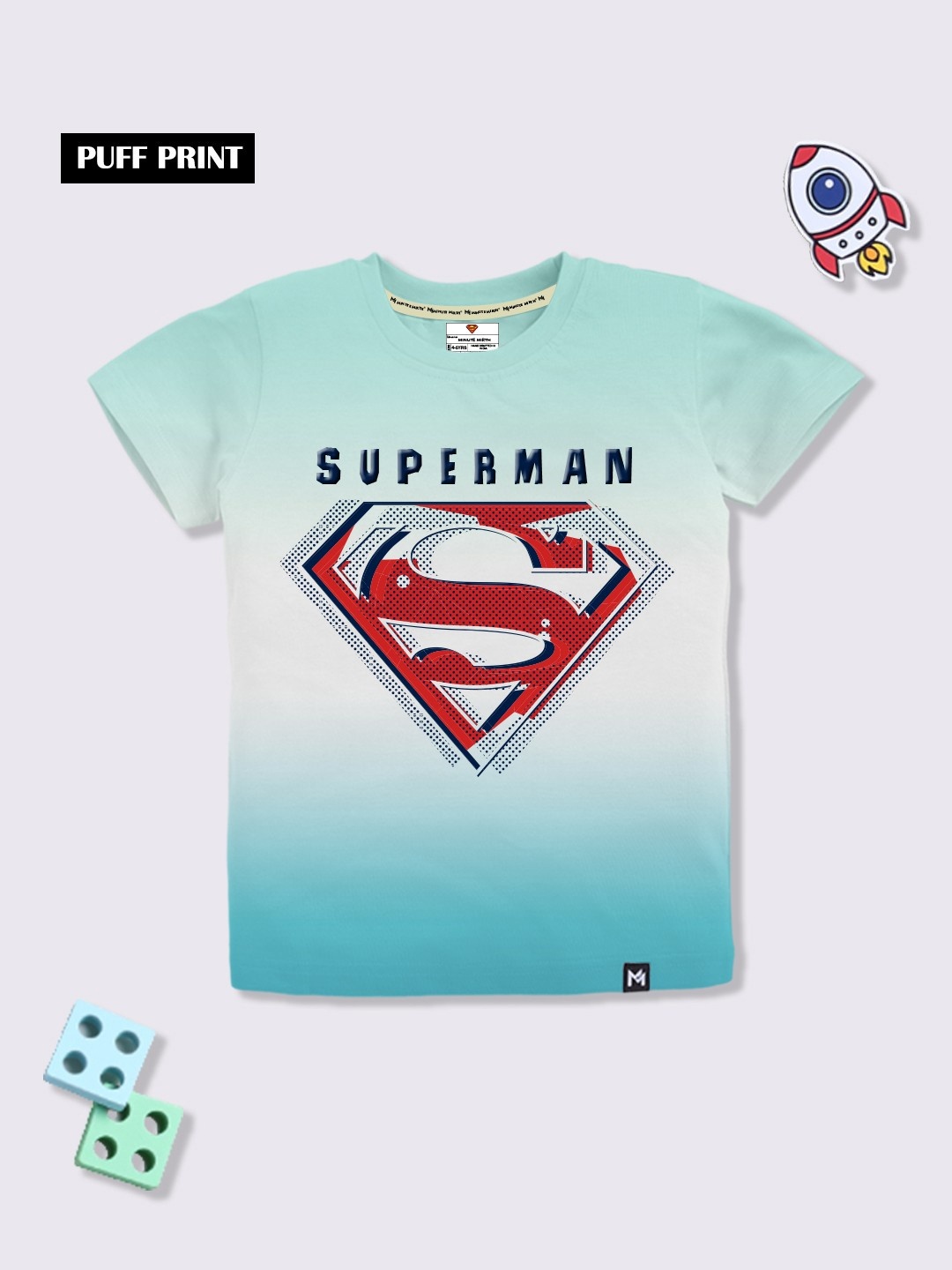 

YK X Minute Mirth Boys Superman Printed Ombre T-shirt, White