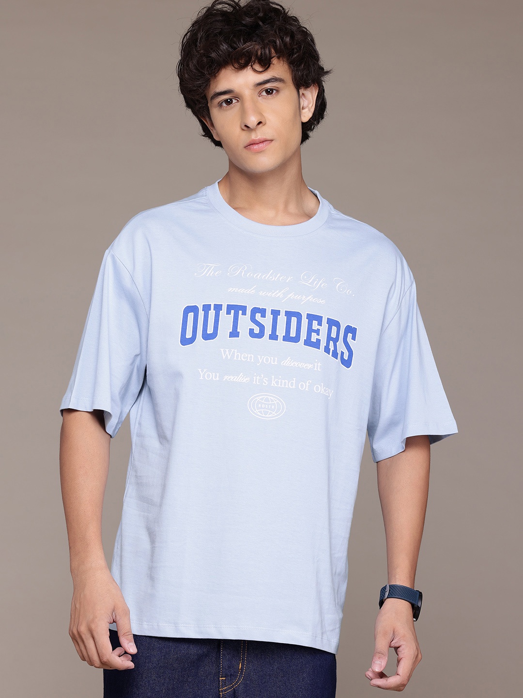 

The Roadster Lifestyle Co. Printed Relaxed Fit Pure Cotton T-shirt, Blue