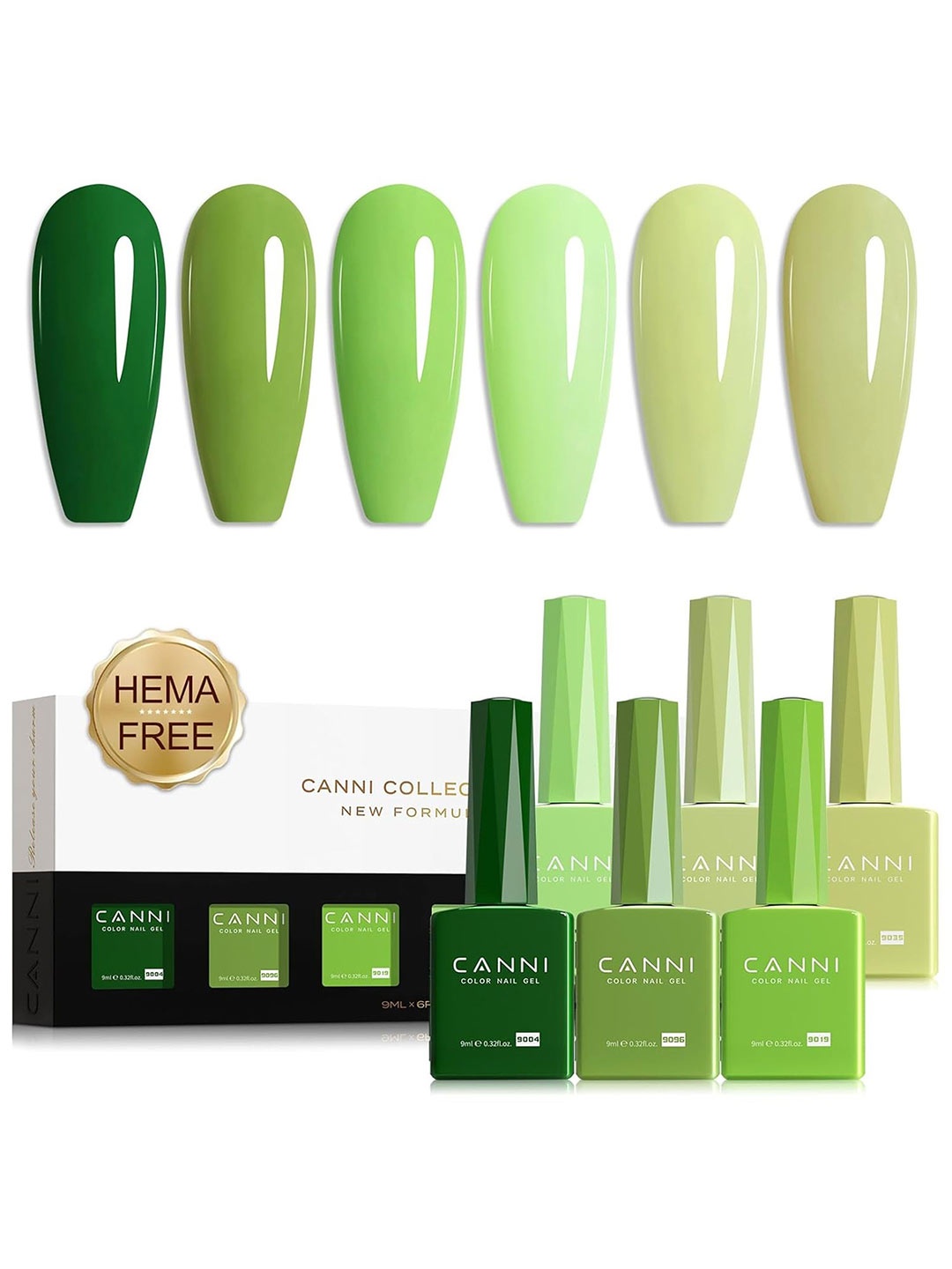 

CANNI Set Of 6 Hema Free Color Nail Gel Polish - 9 ml Each - Shade - 2339, Green