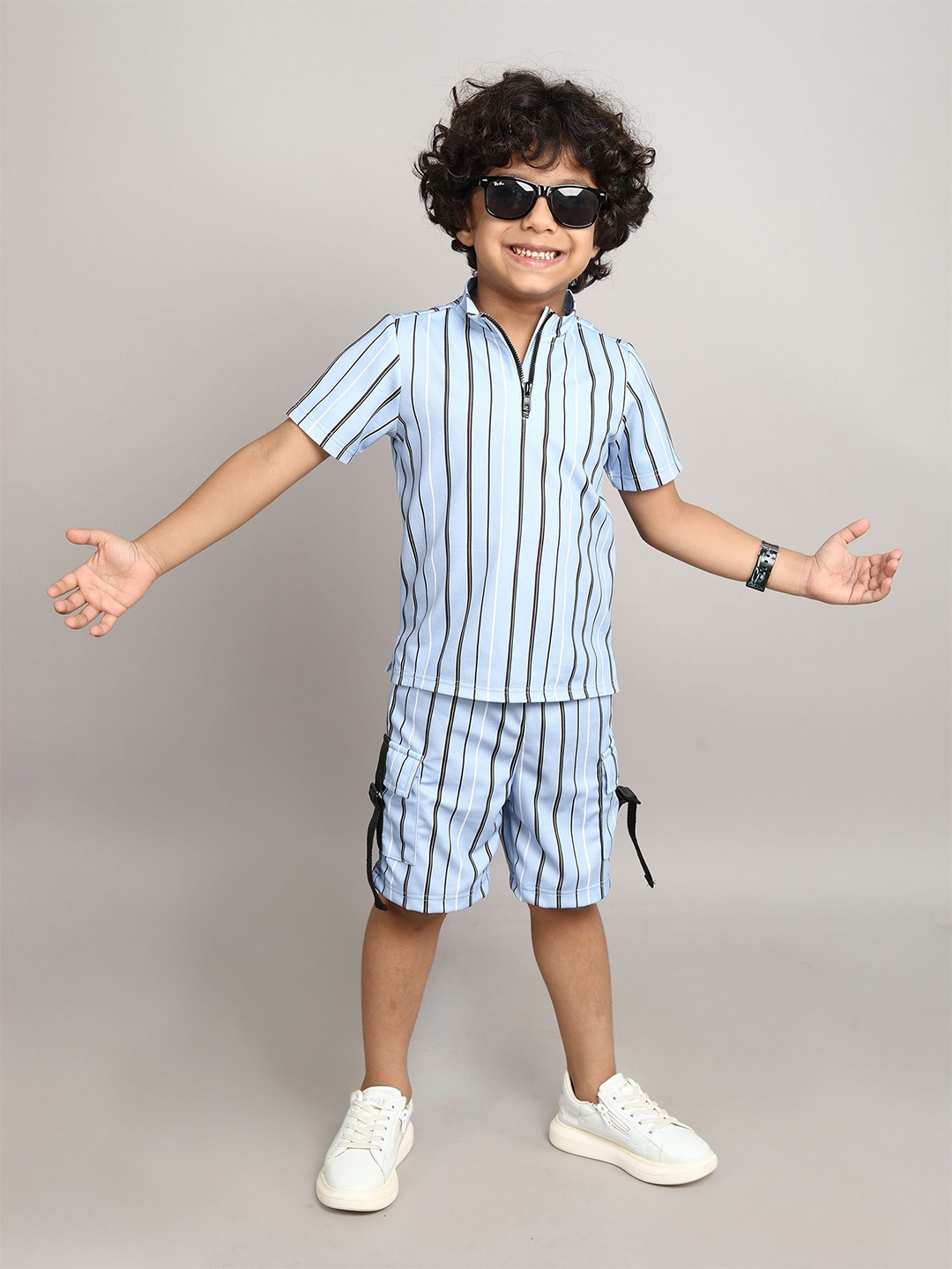 

taffykids Boys Striped Shirt with Shorts, Blue