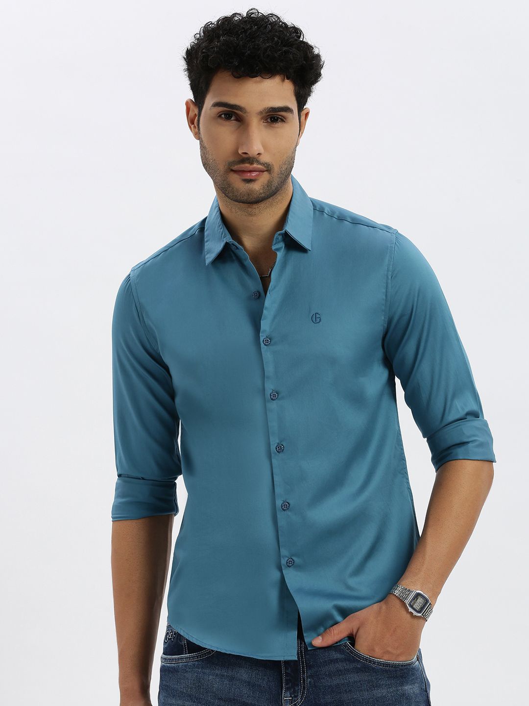 

Grit and Flair Men Comfort Opaque Casual Shirt, Sea green