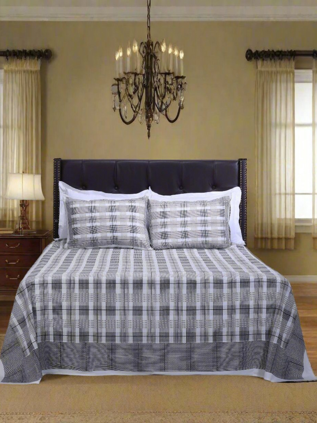 

SHAHENAZ White & Black Floral Cotton 120 TC Double Queen Bedsheet Set-2.7 m X 2.25 m