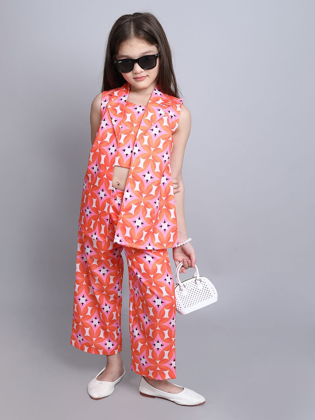 

taffykids Girls Printed Top with Trousers, Orange