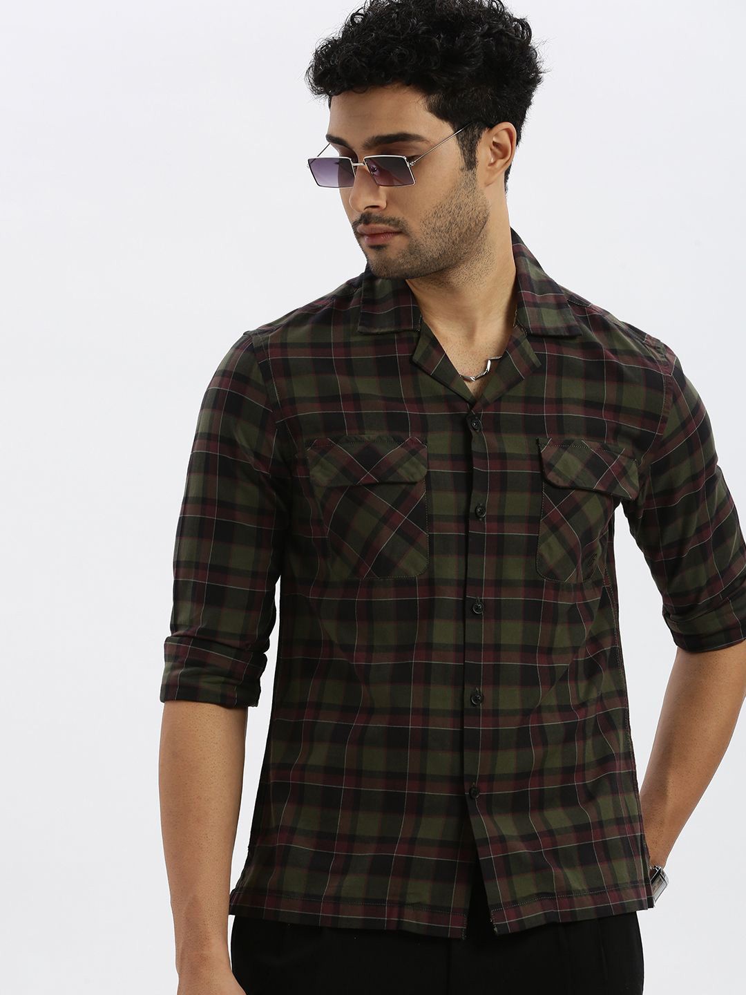 

Grit and Flair Men Standard Tartan Checks Opaque Checked Casual Shirt, Green