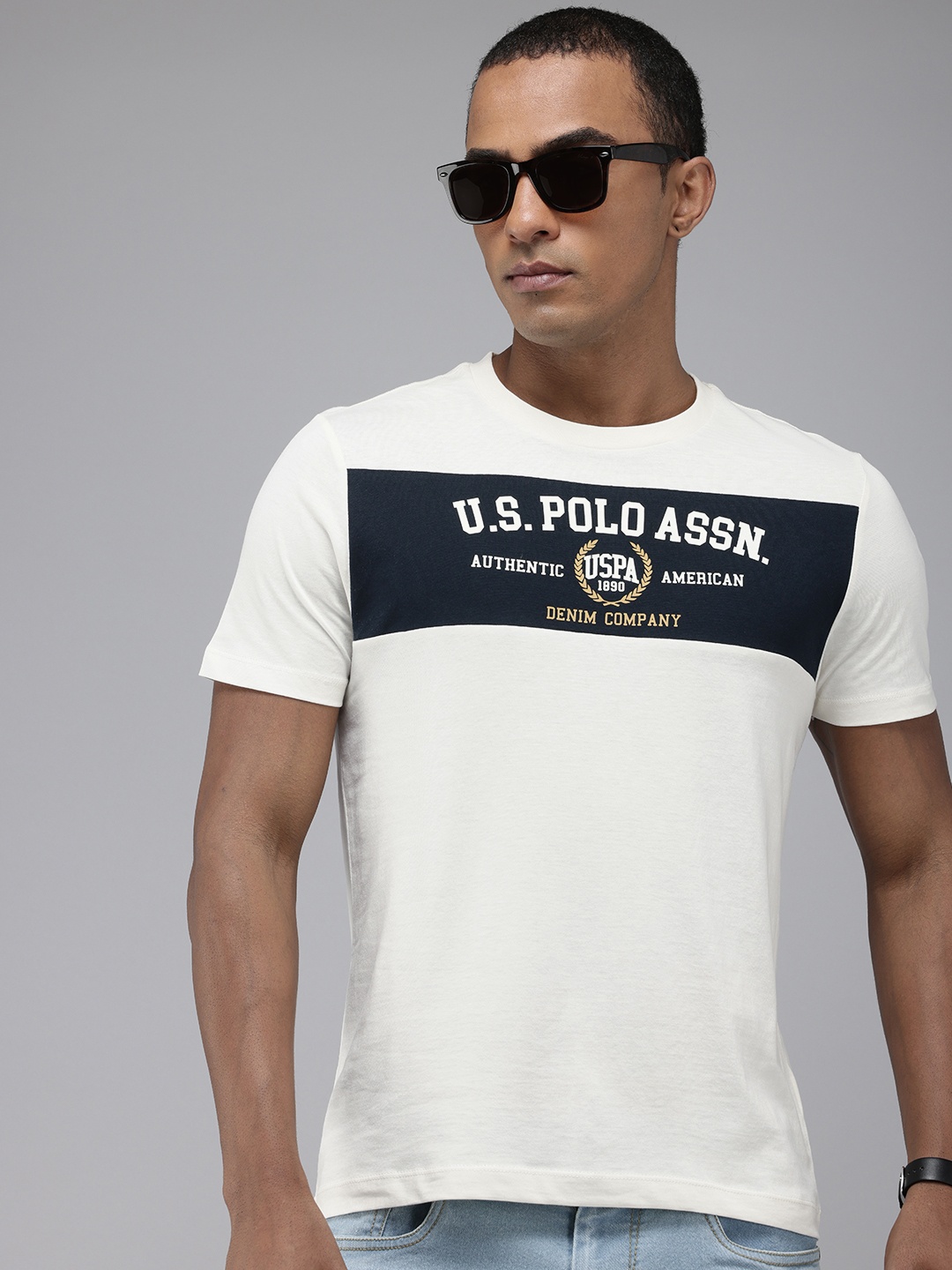 

U.S. Polo Assn. Denim Co. Brand Logo Printed Pure Cotton Slim Fit T-shirt, White