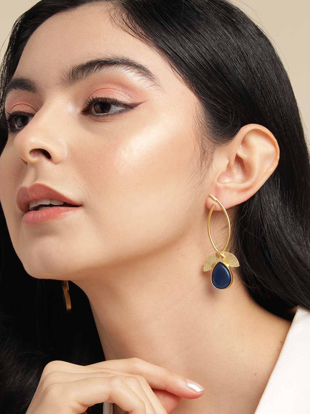 

Anouk Gold Plated Beaded Leaf Shaped Drop Earrings, Blue