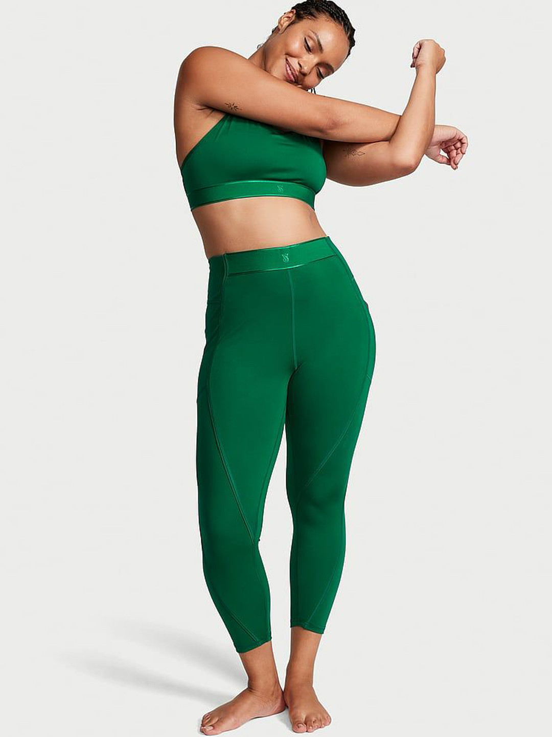 

Victoria's Secret Women Fine Lines High-Rise Ankle Length Tights, Green