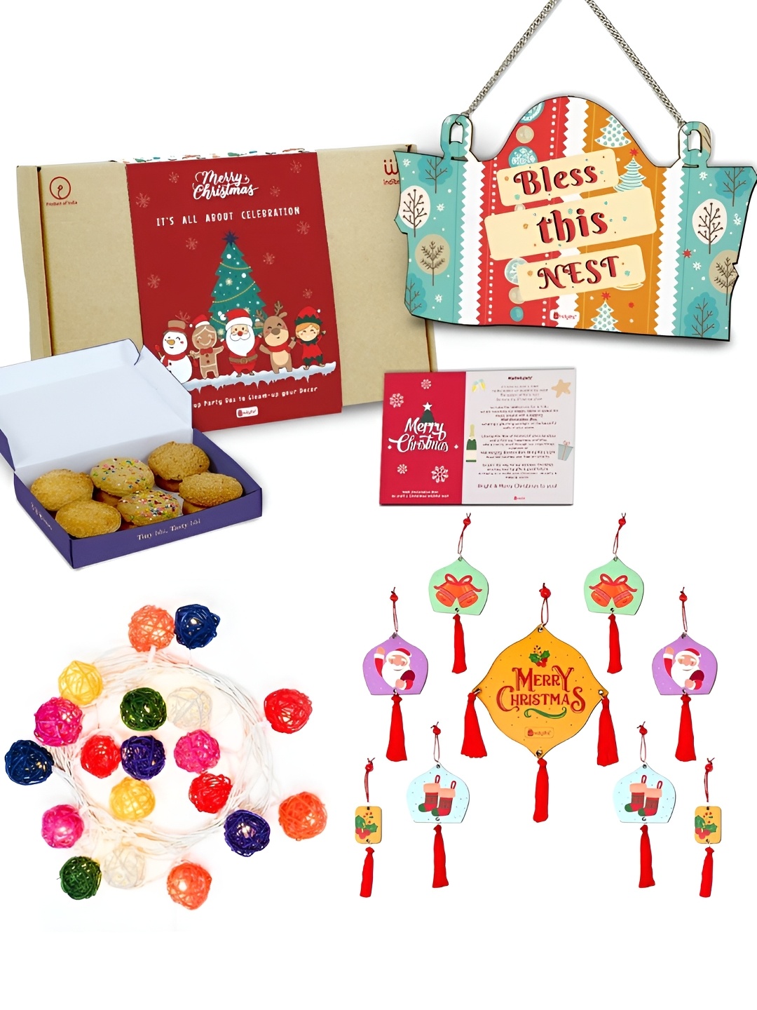 

Indigifts Wall Decorative Box with Bunting, Bamboo light and Cookies, Multi