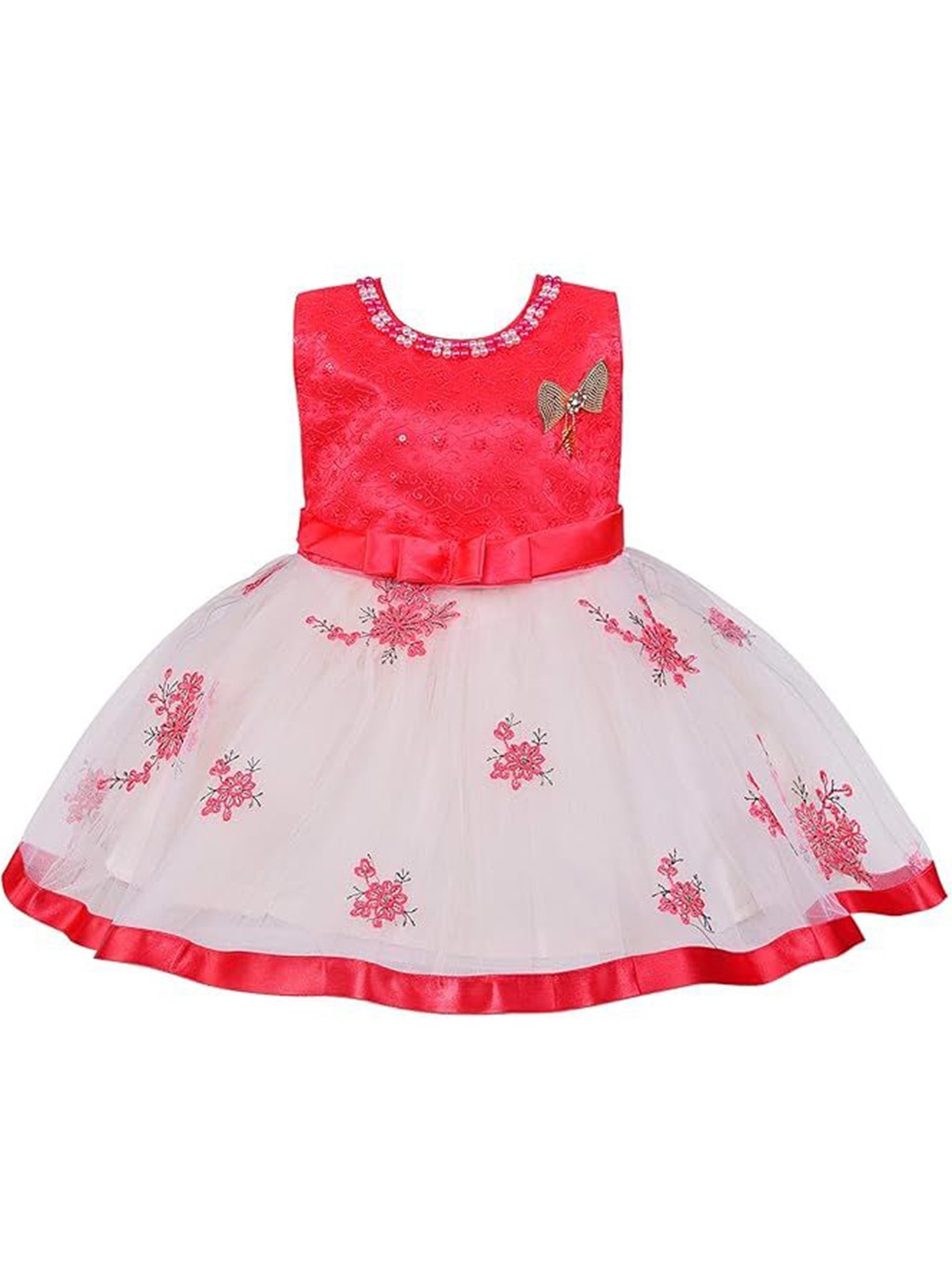 

Wish Karo Embellished Embroidered Net Fit & Flare Dress, Red