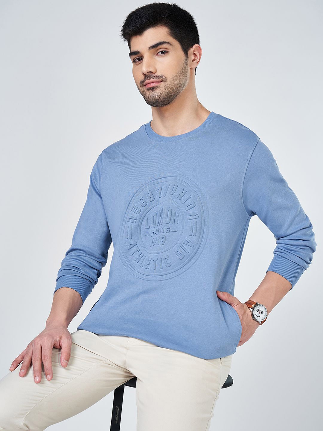 

BYFORD by Pantaloons Men Printed Cotton Sweatshirt, Blue