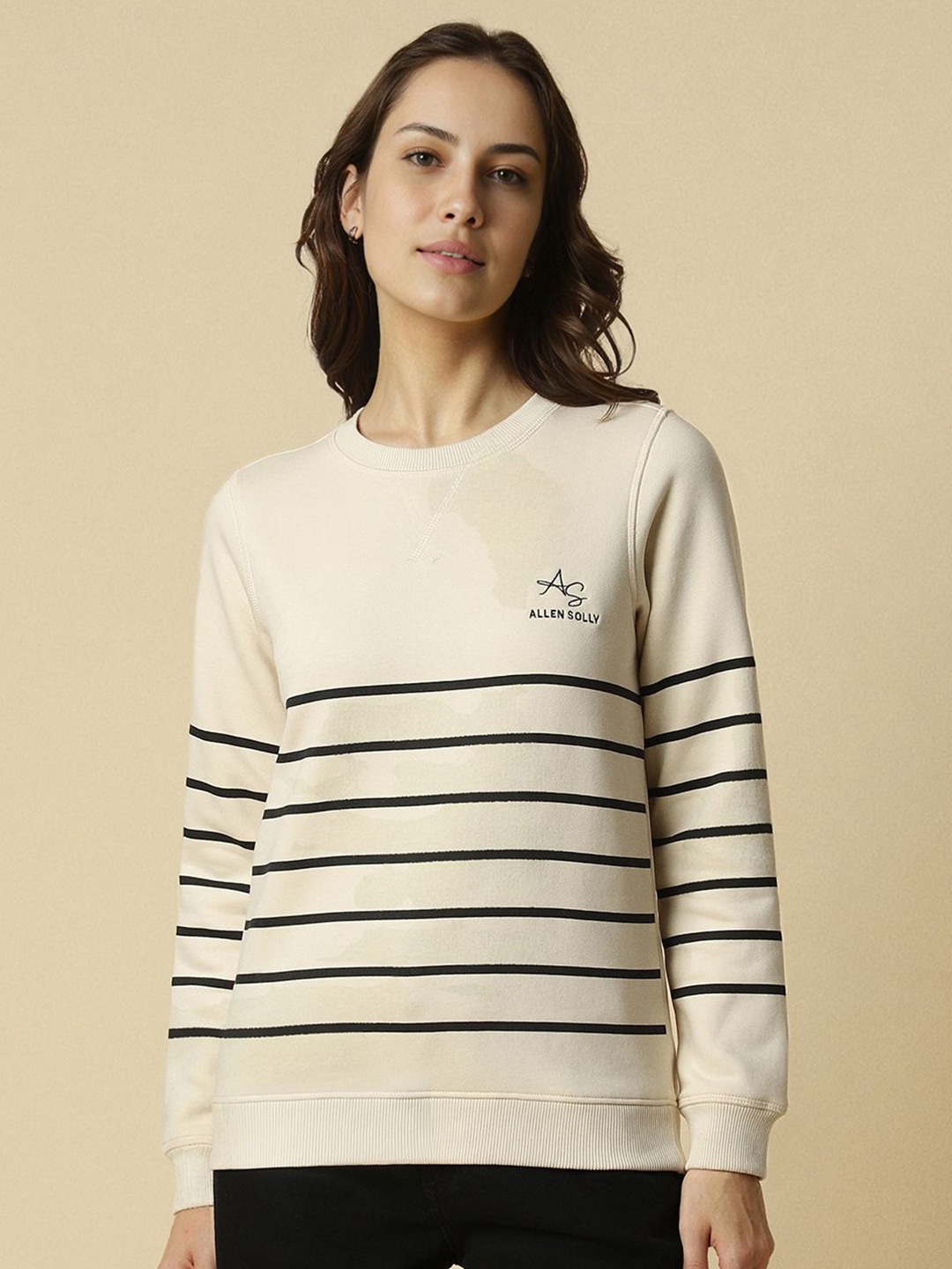 

Allen Solly Woman Women Striped Cotton Sweatshirt, Cream