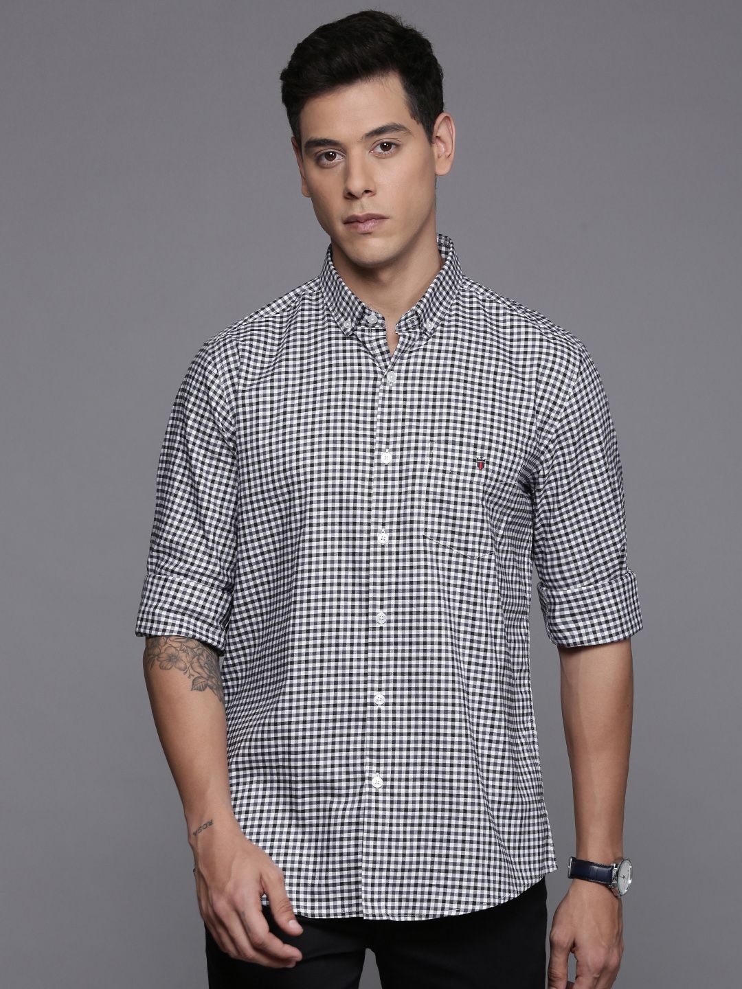 

Louis Philippe Sport Slim Fit Micro Checks Casual Shirt, Black
