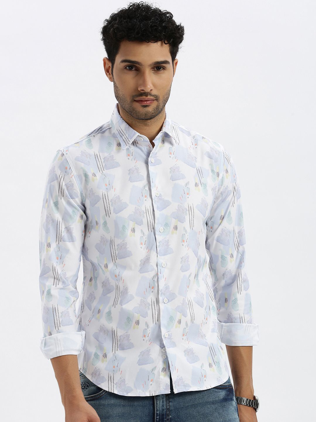 

Grit and Flair Men Standard Opaque Printed Casual Shirt, Blue