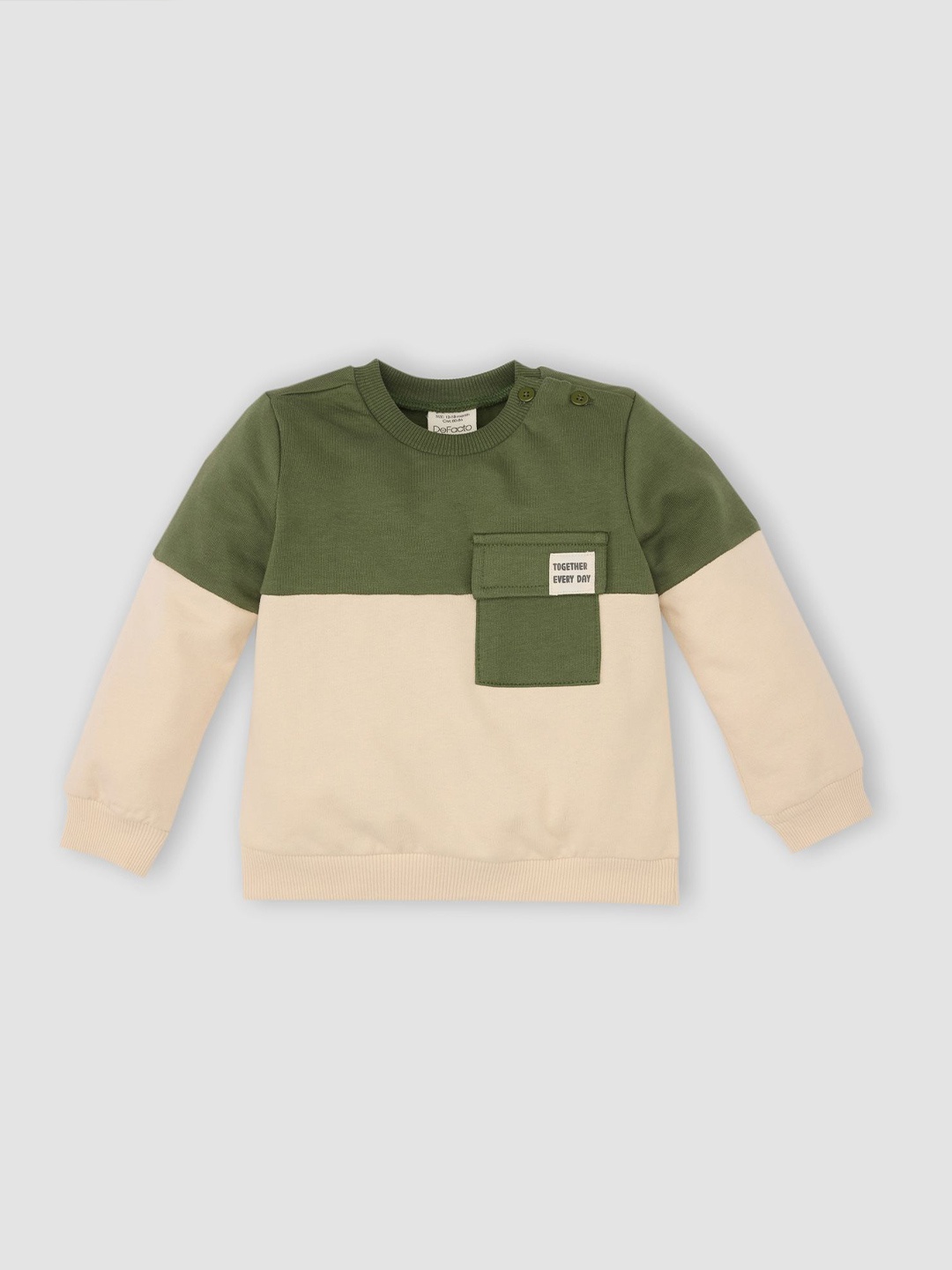 

DeFacto Boys Colourblocked Pure Cotton Pullover, Beige