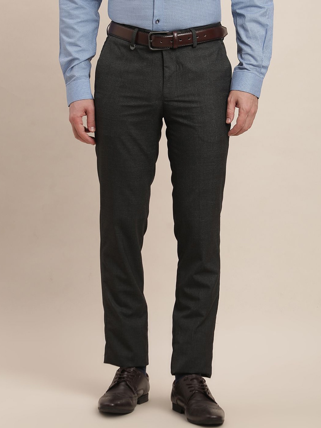 

Turtle Men Textured Checked Tailored Slim Fit Formal Trouser, Black