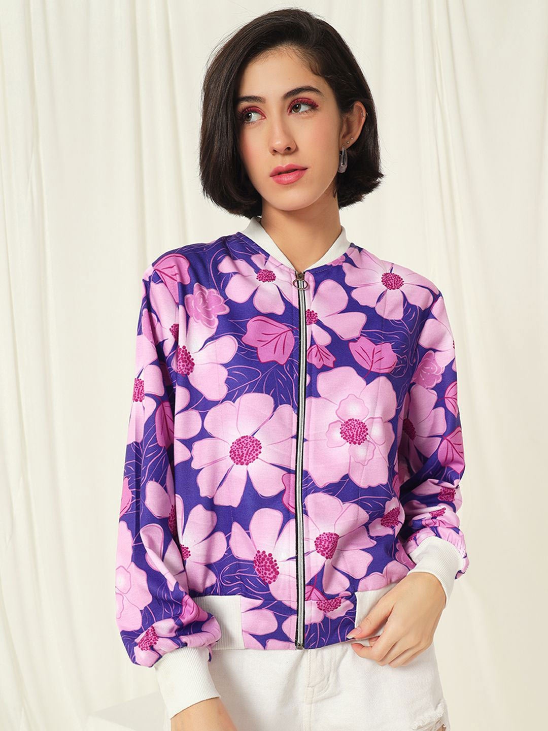 

TANDUL Women Floral Lightweight Crop Bomber Jacket, Multi