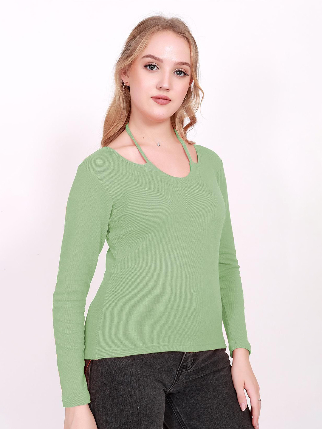 

BAESD Women Halter Neck Opaque Casual Top, Green