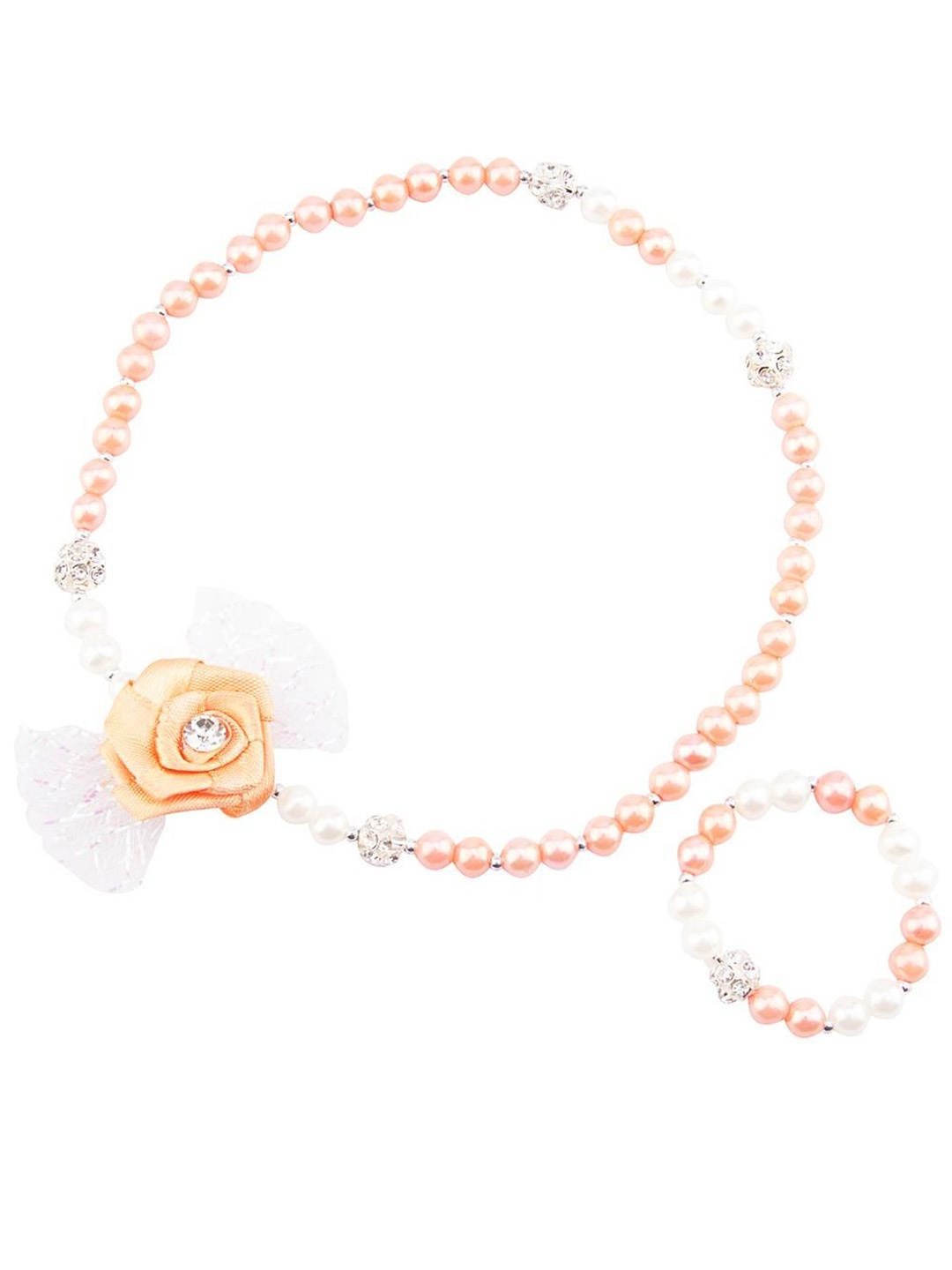 

Daizy Girls Flower Bow Stone Studded & Pearls Beaded Jewellery Set, Silver