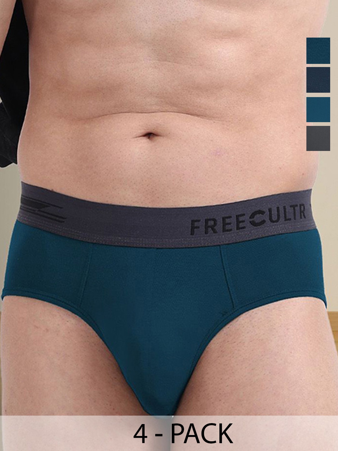 

FREECULTR Pack Of 4 Mid Rise Breathable Basic Briefs, Blue