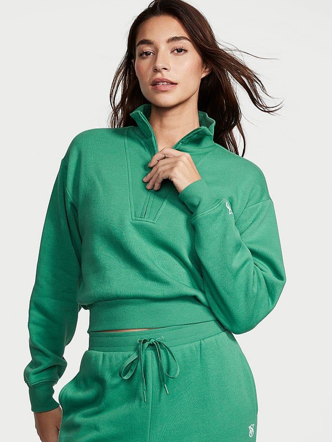 

Victoria's Secret Women High Neck Crop Pullover, Green