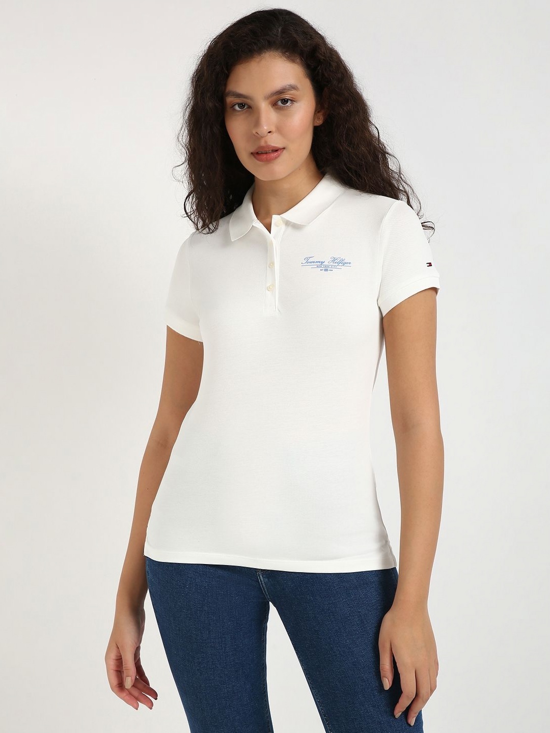 

Tommy Hilfiger Women Polo Collar Slim Fit T-shirt, White