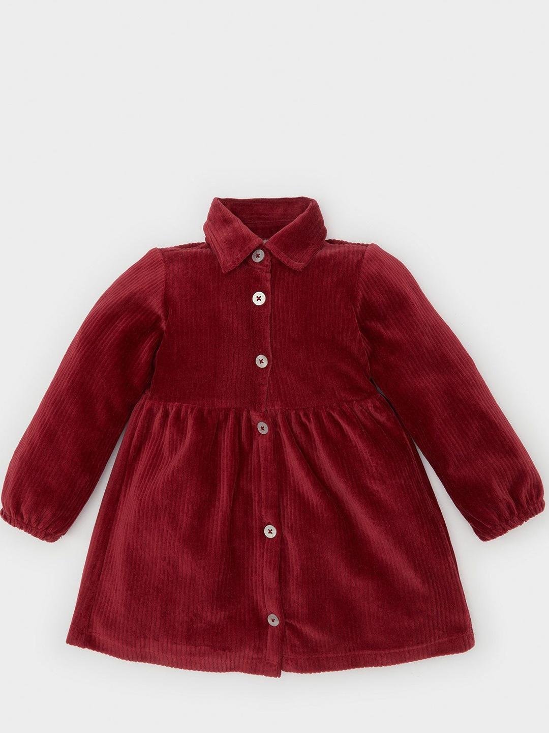 

DeFacto Girls Shirt Collar Bishop Sleeves Shirt Dress, Red