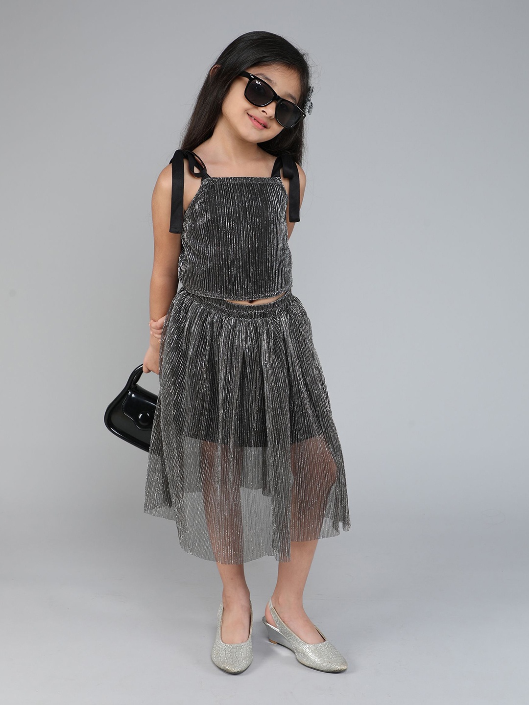 

taffykids Girls Embellished Top with Skirt, Silver