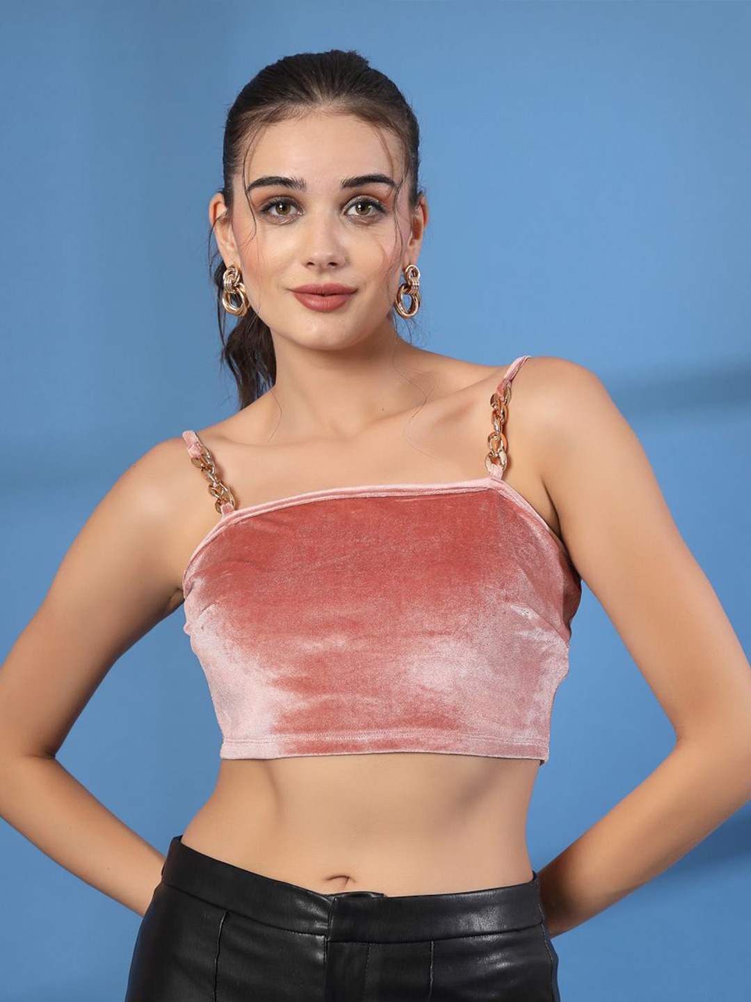 

STYLECAST X KASSUALLY Velvet Crop Top, Pink