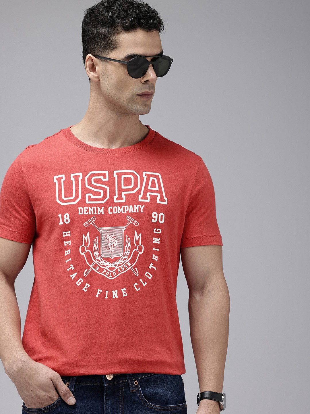 

U.S. Polo Assn. Denim Co. Brand Logo Printed Pure Cotton Slim Fit T-shirt, Coral