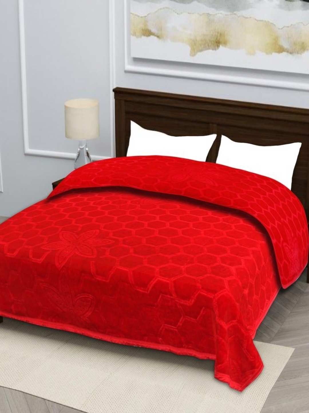 

MAGICAL Red Floral Mink 400 GSM Double Bed Blanket
