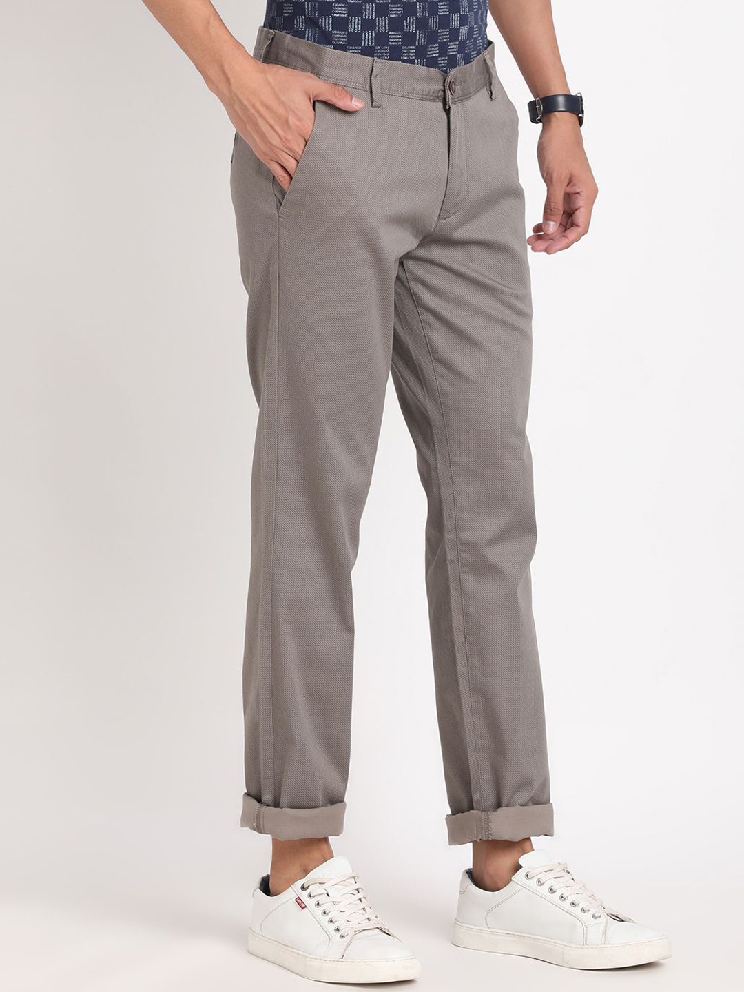 

Turtle Men Relaxed Fit Cotton Chinos Trousers, Brown