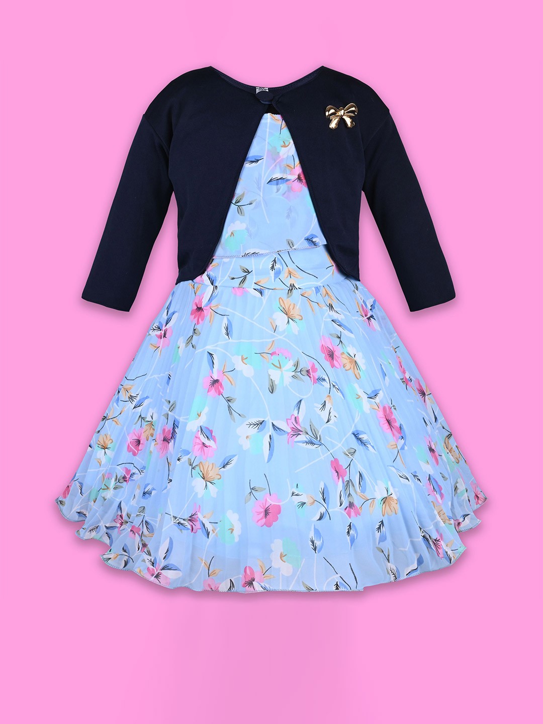 

Wish Karo Floral Print Georgette Fit & Flare Dress, Blue