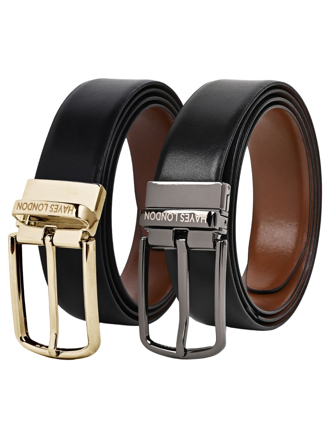 

Hayes London Men Leather Belts Combo Pack Of 2 Genuine Premium Reversible Formal Belt, Gold