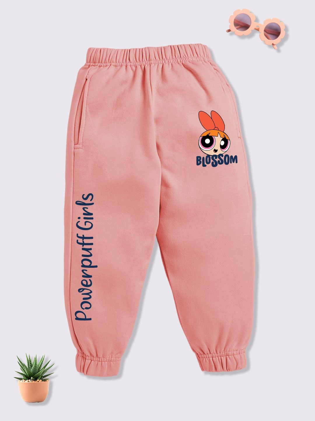 

YK X Minute Mirth Girls Powerpuff Girl Printed Joggers, Peach