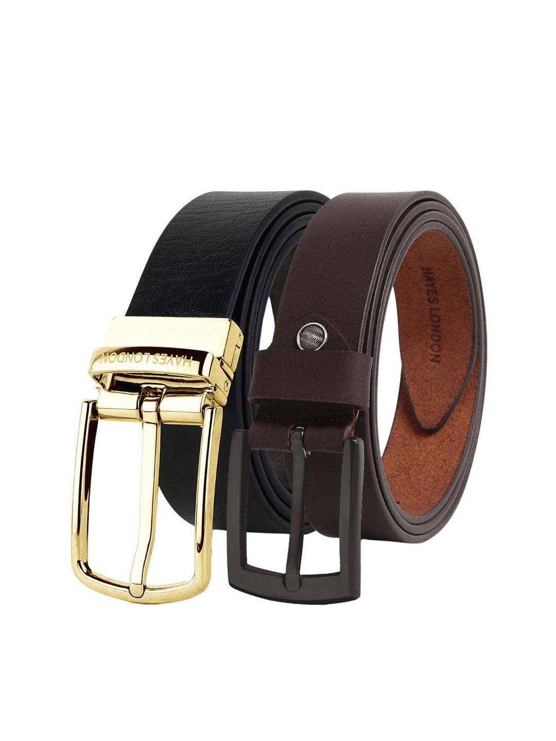 

Hayes London Men Pack of 2 Leather Reversible Formal Belt, Black