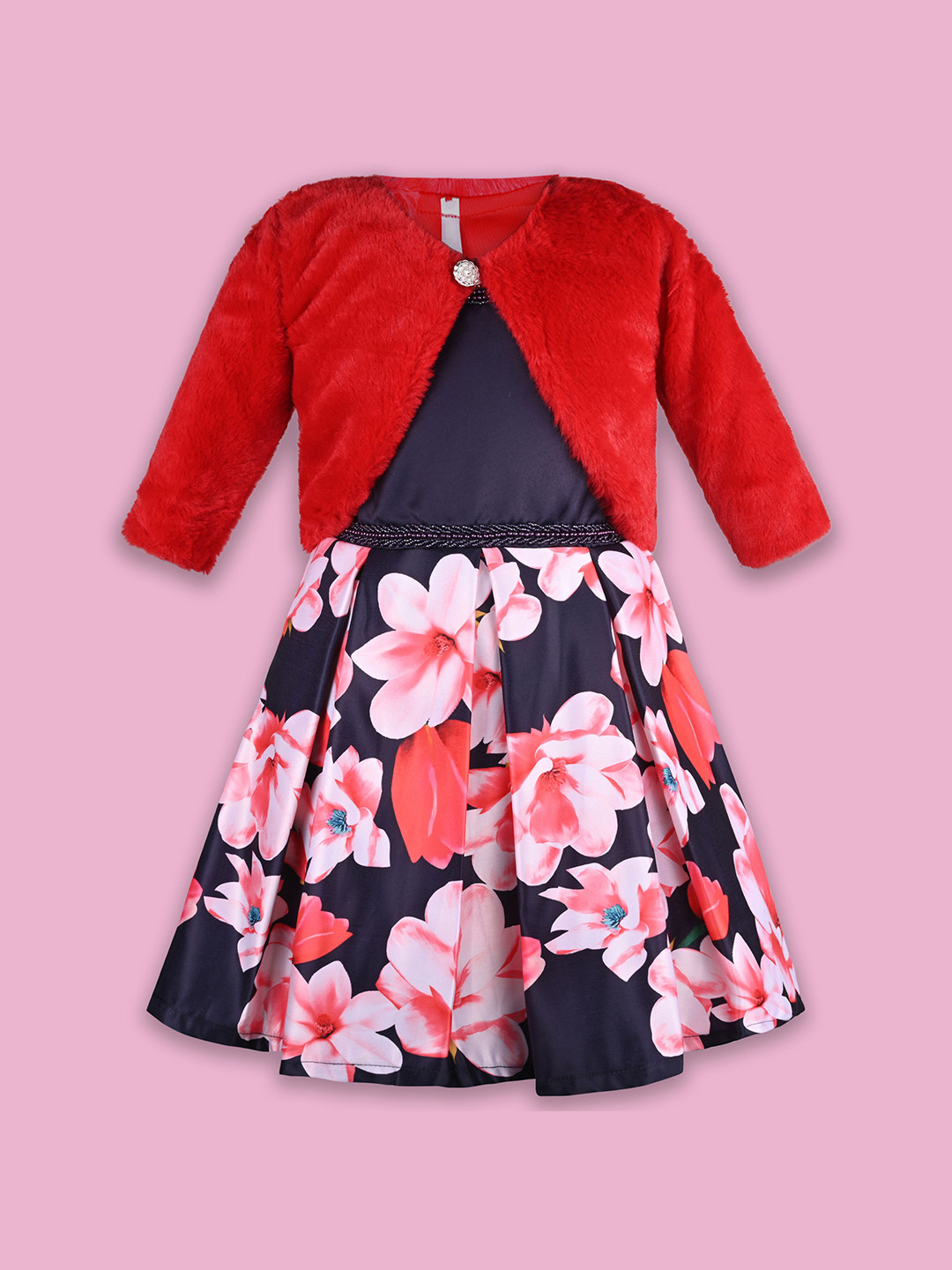 

Wish Karo Floral Print Satin A-Line Dress, Navy blue